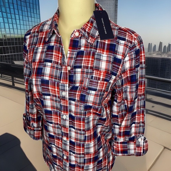 Tommy Hilfiger Tops - Tommy Hilfiger Shirt Women XS Heritage Top Patchwork L/S Button Front Flag NWT